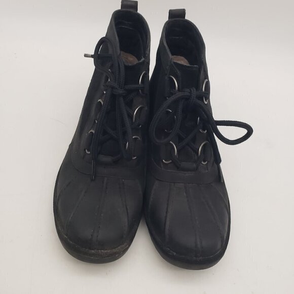 UGG Heather Black Leather Sheep Wool Waterproof Duck Boots Womens 7.5 - Picture 4 of 12